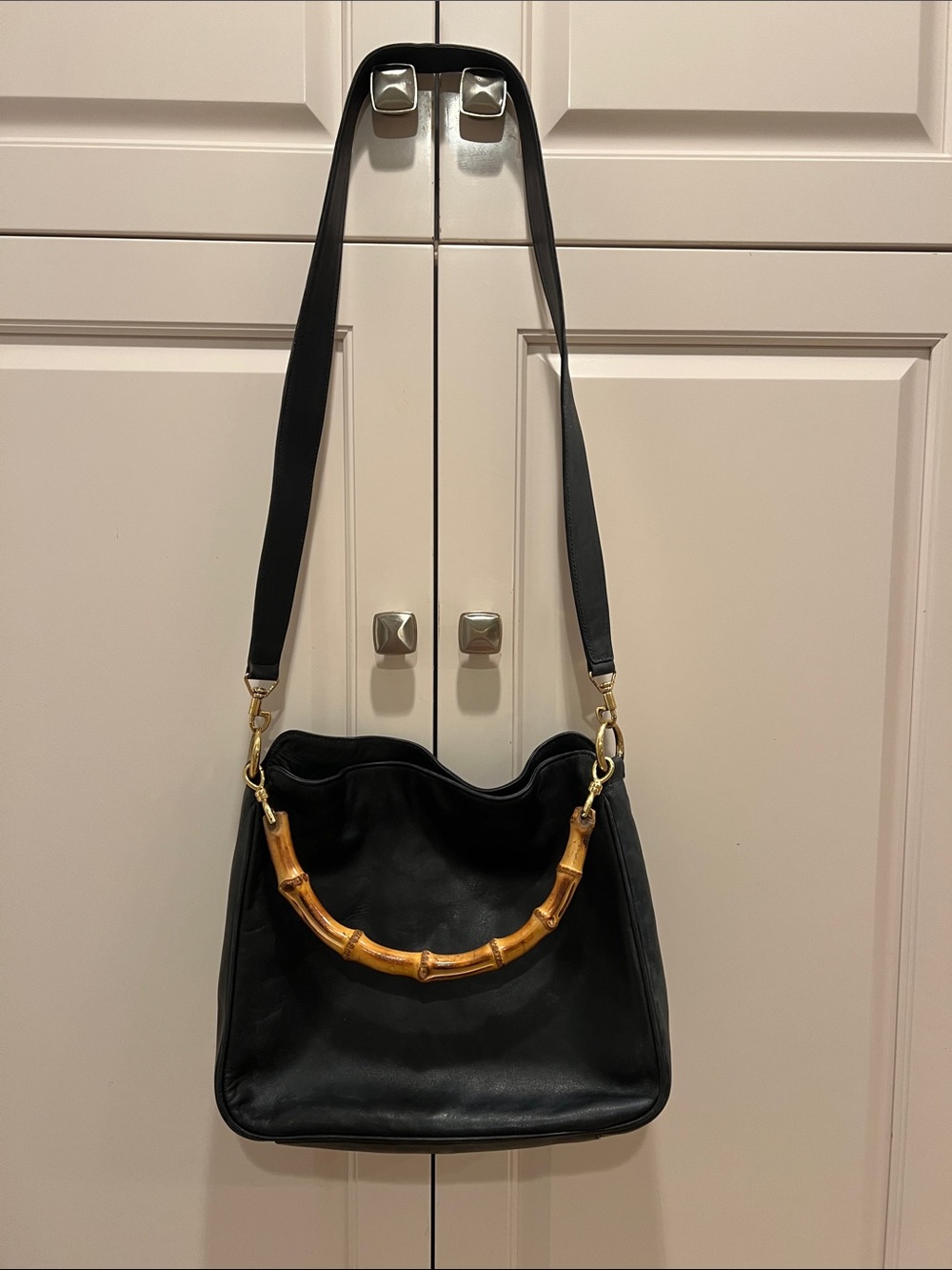 Gucci Bamboo Classic navy blue Shoulder Bag with Bamboo great condition
